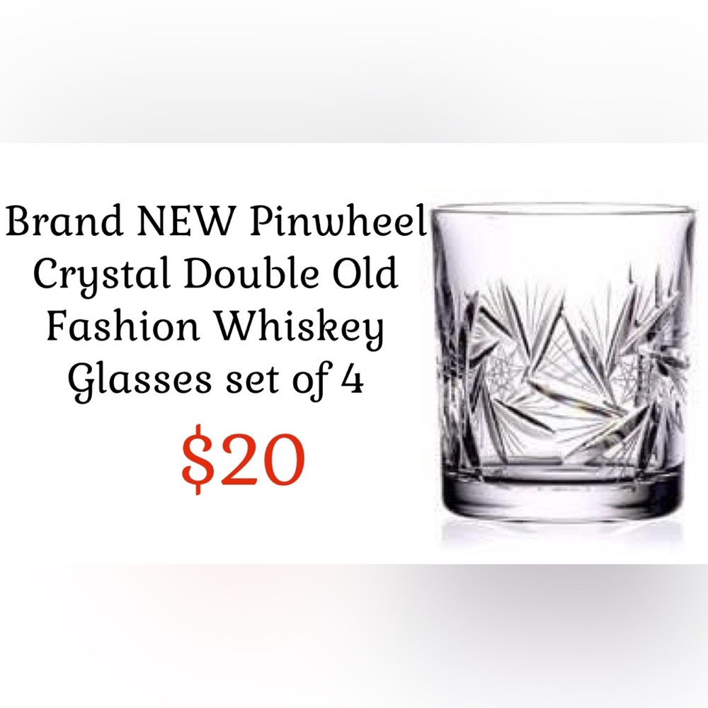 Brand NEW Pinwheel Crystal Double Old Fashion Whiskey Glasses set of 4